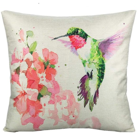 Set 4 Hummingbird Watercolor Bird Pillow Covers Throw Pillows Birds 16" 18" New - Picture 5 of 9